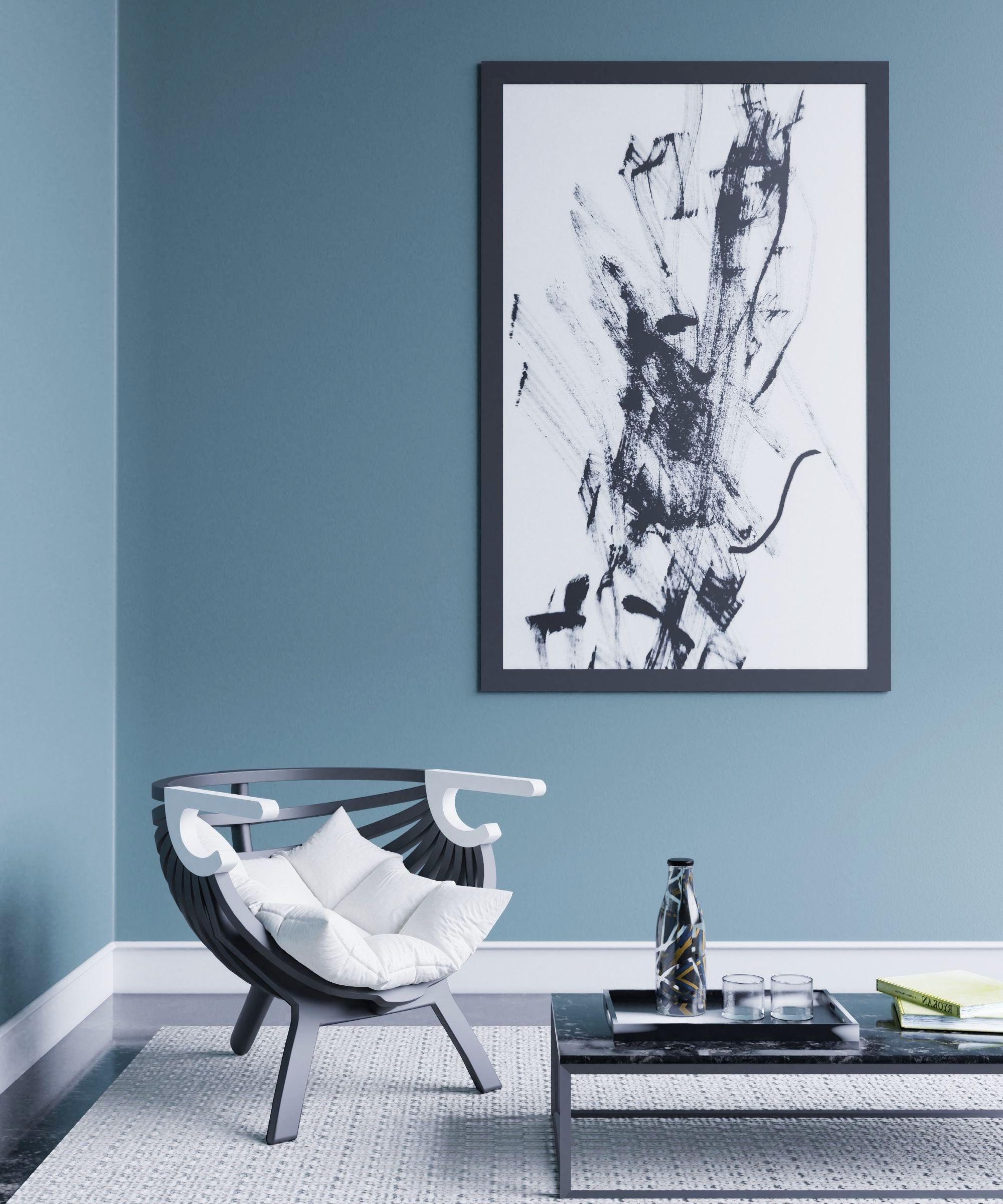 Modern living room in soft blue tones