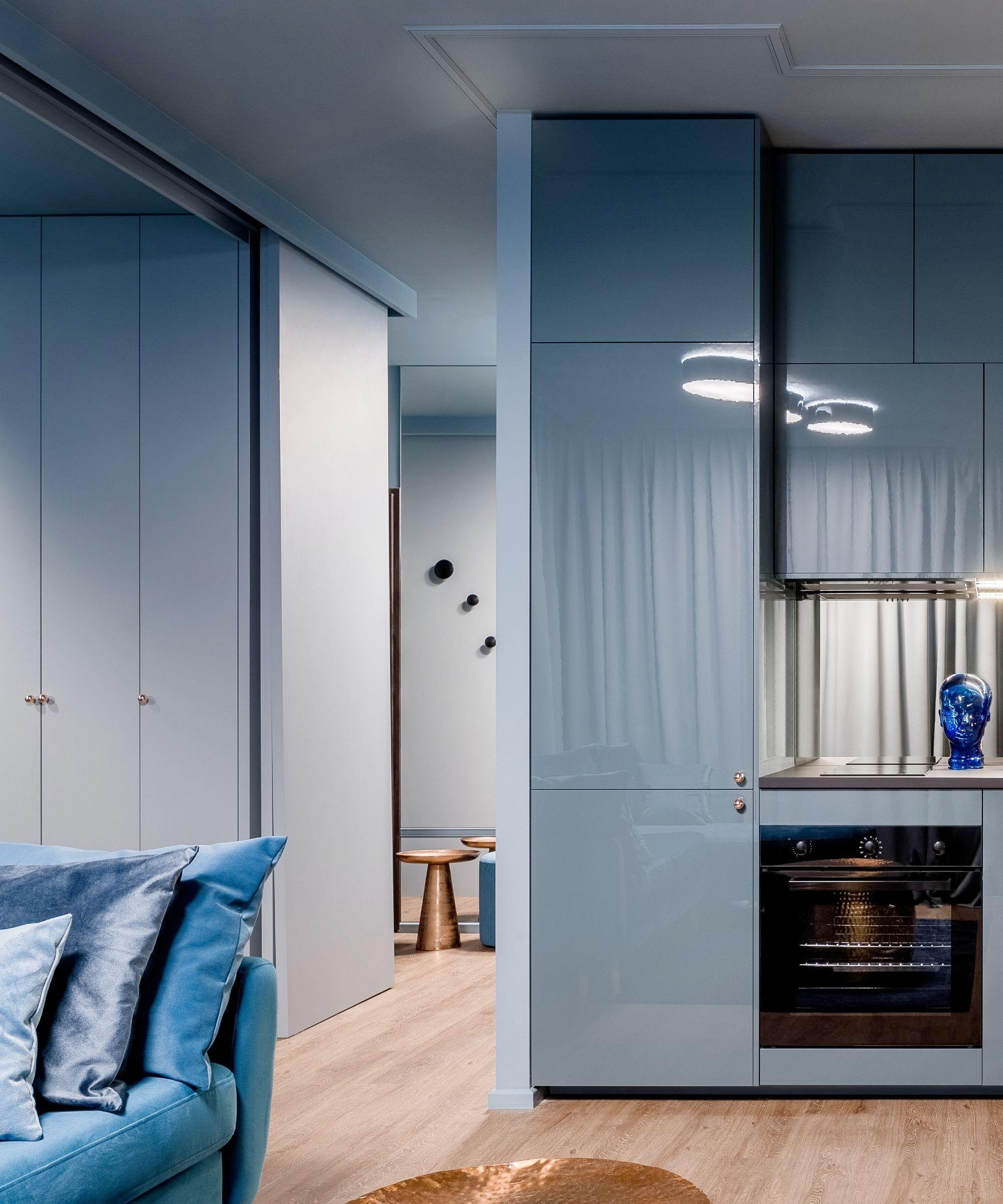 Sleek blue kitchen interior
